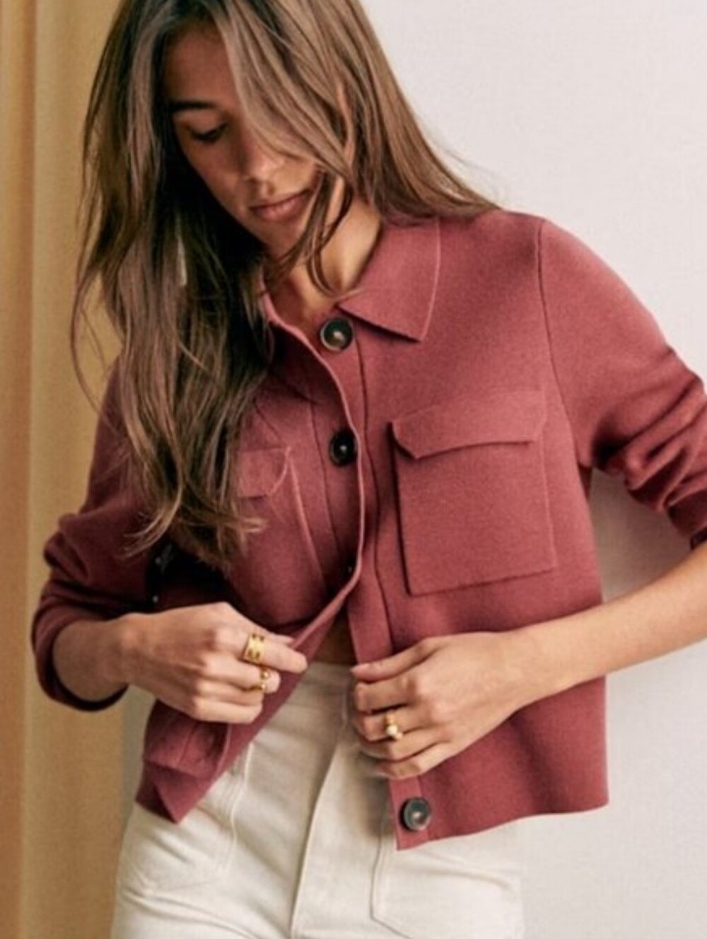 Nwt! Sezane Betty Cardigan In Rosewood 100% Merino Wool